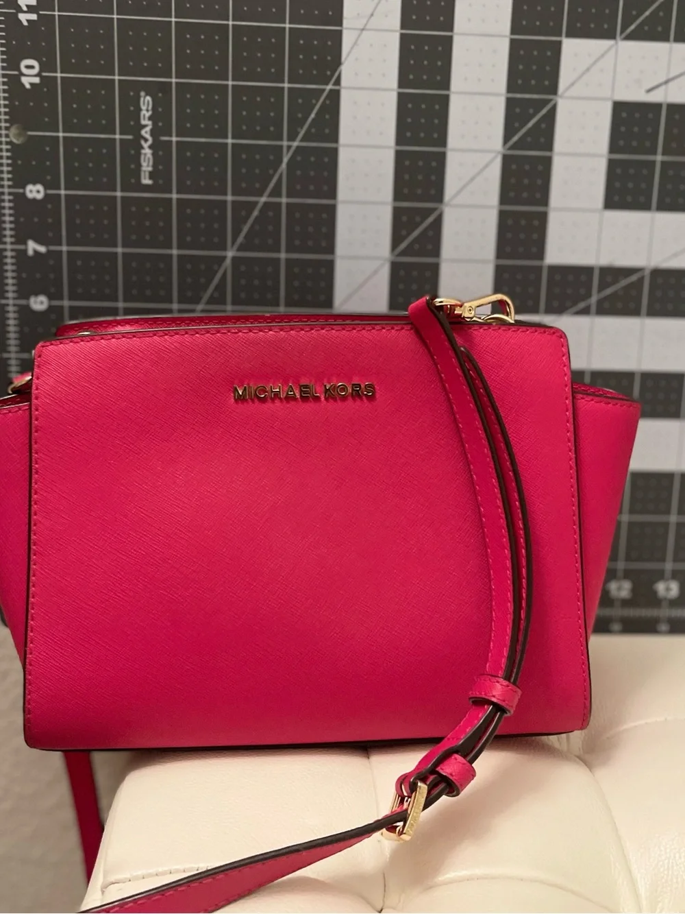 Michael Kors Hot Pink Leather Crossbody with Gold-Tone Hardware